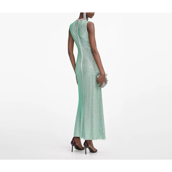Self Portrait Mint Rhinestone Mesh Midi Dress US 8 - Picture 2 of 10